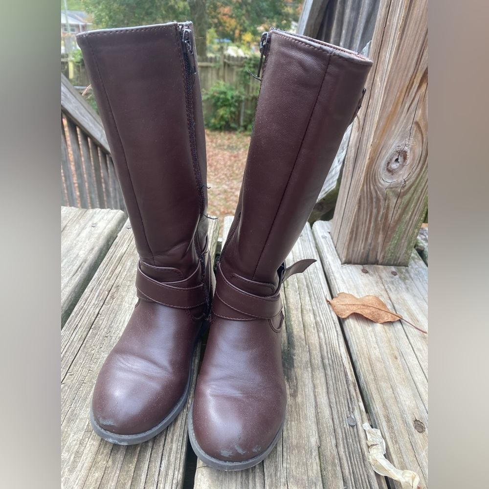 Girls brown knee high boots